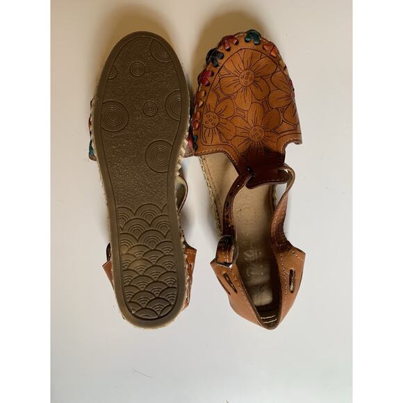 Women’s Brown Leather Floral Espadrille Sandals Ankle Strap ~Size 9.5 - Picture 6 of 6
